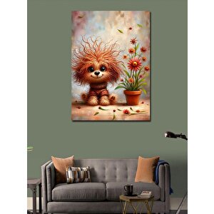 Kanvas Tablo Sevimli Köpek Ve Kırmızı Çiçek 100x140 cm
