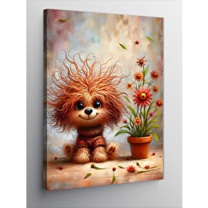 Kanvas Tablo Sevimli Köpek Ve Kırmızı Çiçek 70x100 cm