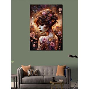 Kanvas Tablo Sırtı Dövmeli Çiçekli Kadın 70x100 cm