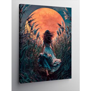 Kanvas Tablo Dolunay Ve Tarladaki Kadın 100x140 cm