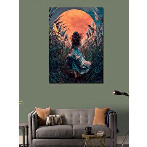 Kanvas Tablo Dolunay Ve Tarladaki Kadın 100x140 cm