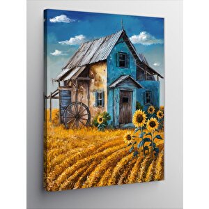Kanvas Tablo Köy Evi Ve Ayçiçekler 100x140 cm