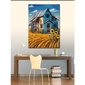 Kanvas Tablo Köy Evi Ve Ayçiçekler 100x140 cm