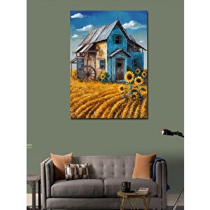 Kanvas Tablo Köy Evi Ve Ayçiçekler 100x140 cm