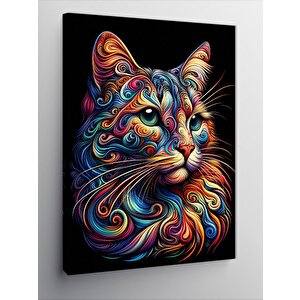 Kanvas Tablo Desenli Renkli Kedi