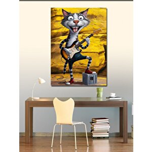 Kanvas Tablo Elektro Gitar Çalan Sevimli Kedi 70x100 cm