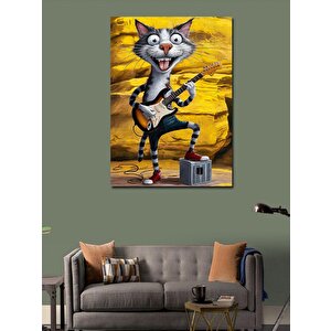 Kanvas Tablo Elektro Gitar Çalan Sevimli Kedi 70x100 cm