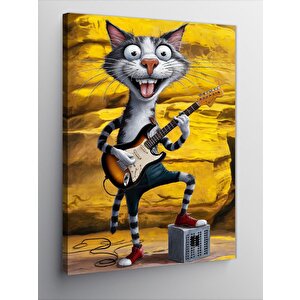 Kanvas Tablo Elektro Gitar Çalan Sevimli Kedi 100x140 cm