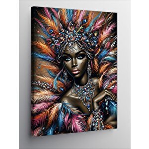 Kanvas Tablo Kuş Tüyleri Ve Afrikalı Kadın 70x100 cm