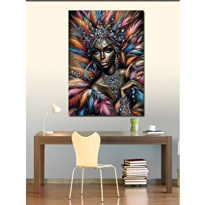 Kanvas Tablo Kuş Tüyleri Ve Afrikalı Kadın 70x100 cm