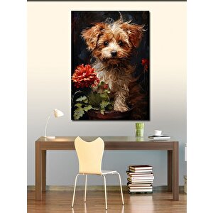 Kanvas Tablo Gül Ve Yavru Köpek 100x140 cm