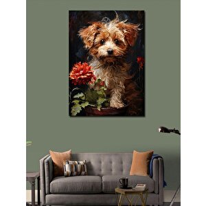 Kanvas Tablo Gül Ve Yavru Köpek 100x140 cm
