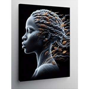 Kanvas Tablo Altın Yapraklar Ve Afrikalı Kadın 100x140 cm