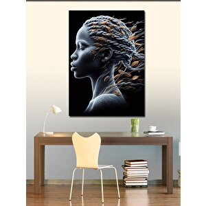 Kanvas Tablo Altın Yapraklar Ve Afrikalı Kadın 100x140 cm