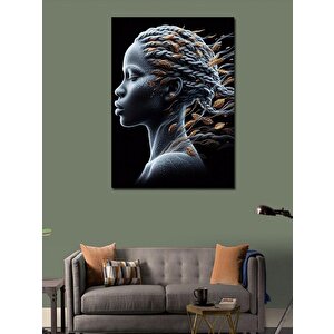 Kanvas Tablo Altın Yapraklar Ve Afrikalı Kadın 100x140 cm