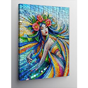 Kanvas Tablo Vitray Çiçekli Japon Kadın 100x140 cm