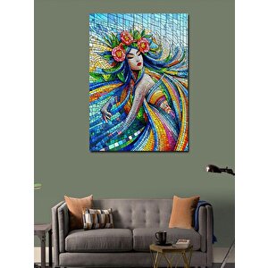 Kanvas Tablo Vitray Çiçekli Japon Kadın 100x140 cm