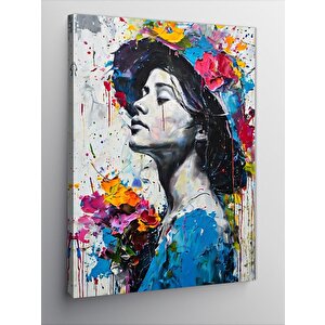 Kanvas Tablo Çiçekler Ve Kadın 100x140 cm