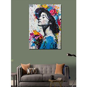 Kanvas Tablo Çiçekler Ve Kadın 100x140 cm
