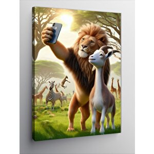 Kanvas Tablo Selfie Yapan Aslan Ve Keçi