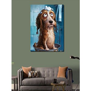 Kanvas Tablo Banyoda Ki Sevimli Köpek 100x140 cm