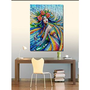 Kanvas Tablo Vitray Çiçekli Japon Kadın 70x100 cm