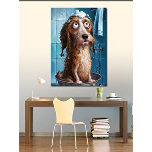 Kanvas Tablo Banyoda Ki Sevimli Köpek