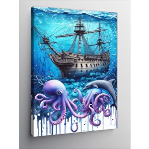 Kanvas Tablo Ahtapot Ve Batık Gemi 70x100 cm