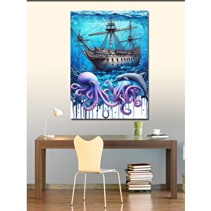 Kanvas Tablo Ahtapot Ve Batık Gemi 70x100 cm