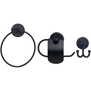 Yapişkanli 3'lü Banyo Aksesuar Si̇yah Set-001s
