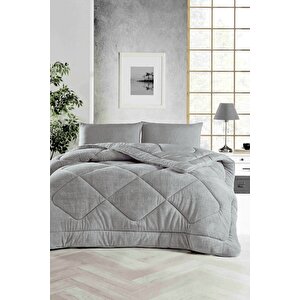Tek Kişilik Renkli Yorgan, Gri, Çift Taraflı Kullanım, Peluş Polar&pamuk, 155x215 Gri