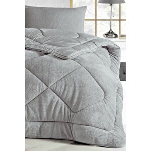 Tek Kişilik Renkli Yorgan, Gri, Çift Taraflı Kullanım, Peluş Polar&pamuk, 155x215 Gri
