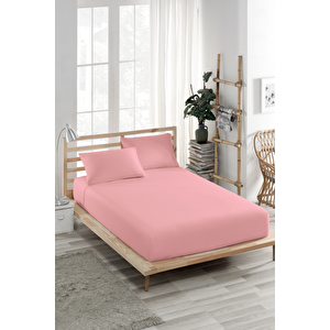 Pudra Renkli Sıvı Geçirmez Alez, Çift Kişilik, Mikrofiber, Düz, Fitted (150x200) 150x200 cm