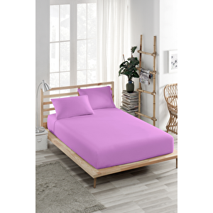Lila Renkli Sıvı Geçirmez Alez, Çift Kişilik, Mikrofiber, Düz, Fitted (140x200)
