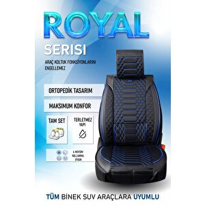Lüx Deri Oto Koltuk Kilifi Ön Arka Takım Royal Serisi Si̇yah Mavi̇ Siyah - Mavi