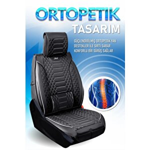 Lüx Deri Oto Koltuk Kilifi Ön Arka Takım Royal Serisi Si̇yah Beyaz