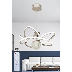 Modern 3 Renk Kumandalı Krom Büyük Boy Salon Avize Toplu Led Avize