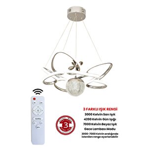 Modern 3 Renk Kumandalı Krom Büyük Boy Salon Avize Toplu Led Avize