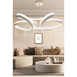Yüksek Aydınlatmalı Kalın Kasa Papatya Model Beyaz Led Avize, 3 Renk Aydınlatma, Salon Avizesi