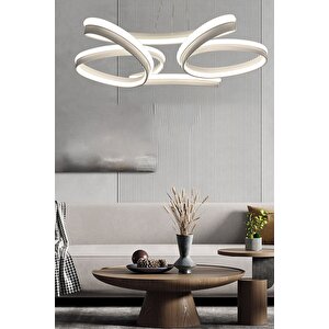 Yüksek Aydınlatmalı Kalın Kasa Papatya Model Beyaz Led Avize, 3 Renk Aydınlatma, Salon Avizesi