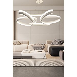 Yüksek Aydınlatmalı Kalın Kasa Papatya Model Beyaz Led Avize, 3 Renk Aydınlatma, Salon Avizesi