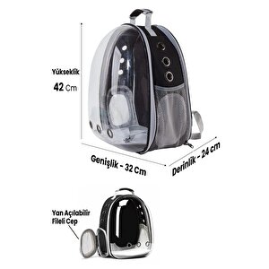 Kedi Köpek Taşıma Çantası Astronot Şeffaf Elastik Pvc Kırılmaz 42 X 22 X 33 Cm Siyah Renk