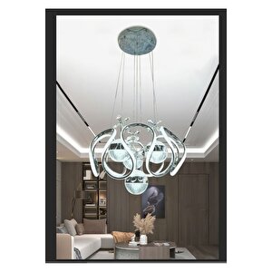 Modern Kumandalı 3 Renkli Salon Sarkıt Led Avize, Toplu Kelebekli Gümüş Nikelaj Kaplama Ledli Avize