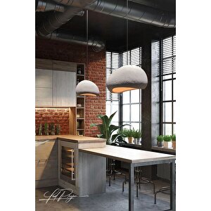 Kaya Beton Tekli Sarkıt Avize Beton İskandinav Modern Tasarım E27 Modern Avize 50cm Çap Gri