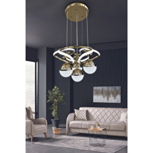Modern Sarkıt 3 Işık Kumandalı ( Sarı Beyaz Ve Gün Işığı ) Gold Luxury Led Avize