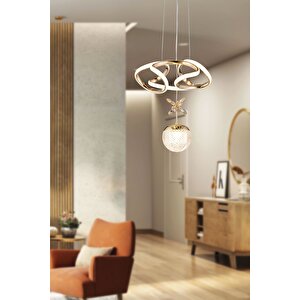 Tek Toplu Çiçek Modern Sarkıt Led Avize Taşlı Gold Kaplamalı