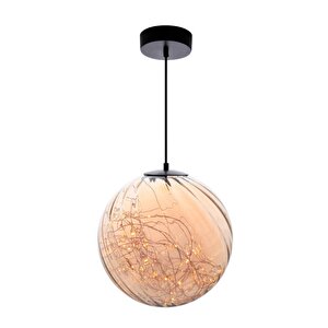 Tekli Sarkıt Peri Led Cam Avize Tekli Top Ledli Avize Bal Rengi Rose Gold 30x30 Cm