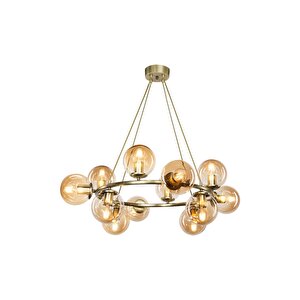 Nzl-001 Eskitme Sarı Glop Camlı Çember Avize - Salon/oturma Odası - Yatak Odası - İşyeri