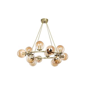 Nzl-001 Eskitme Sarı Glop Camlı Çember Avize - Salon/oturma Odası - Yatak Odası - İşyeri