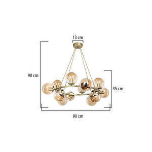 Nzl-001 Eskitme Sarı Glop Camlı Çember Avize - Salon/oturma Odası - Yatak Odası - İşyeri